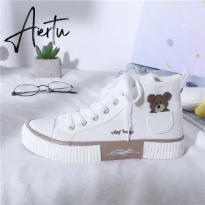 Aiertu Women's Sneakers Kawaii Shoes Sports Vulcanized High Top Flats Casual Fashion Bear Spring Cute Harajuku Canvas Dropshipping