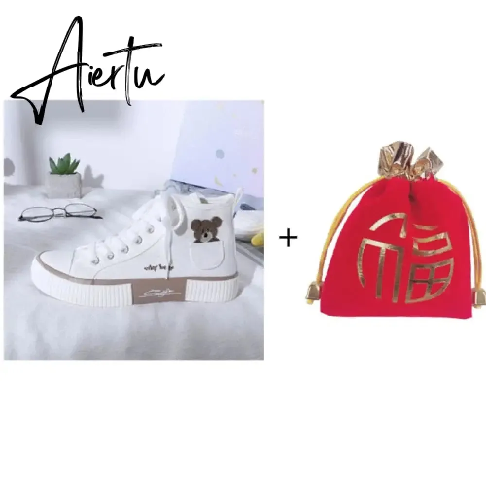 Aiertu Women's Sneakers Kawaii Shoes Sports Vulcanized High Top Flats Casual Fashion Bear Spring Cute Harajuku Canvas Dropshipping