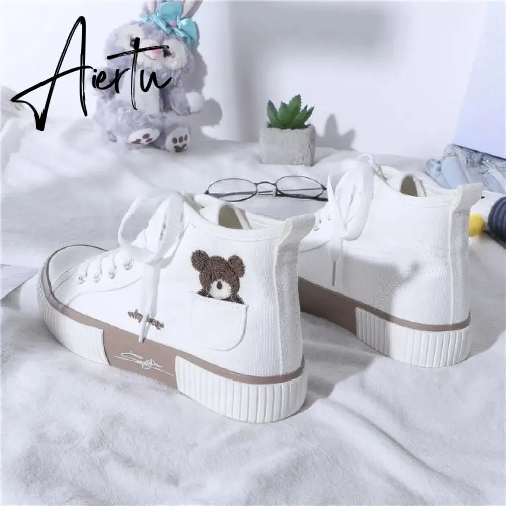 Aiertu Women's Sneakers Kawaii Shoes Sports Vulcanized High Top Flats Casual Fashion Bear Spring Cute Harajuku Canvas Dropshipping