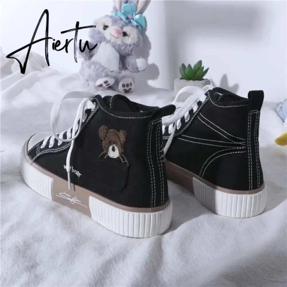 Aiertu Women's Sneakers Kawaii Shoes Sports Vulcanized High Top Flats Casual Fashion Bear Spring Cute Harajuku Canvas Dropshipping