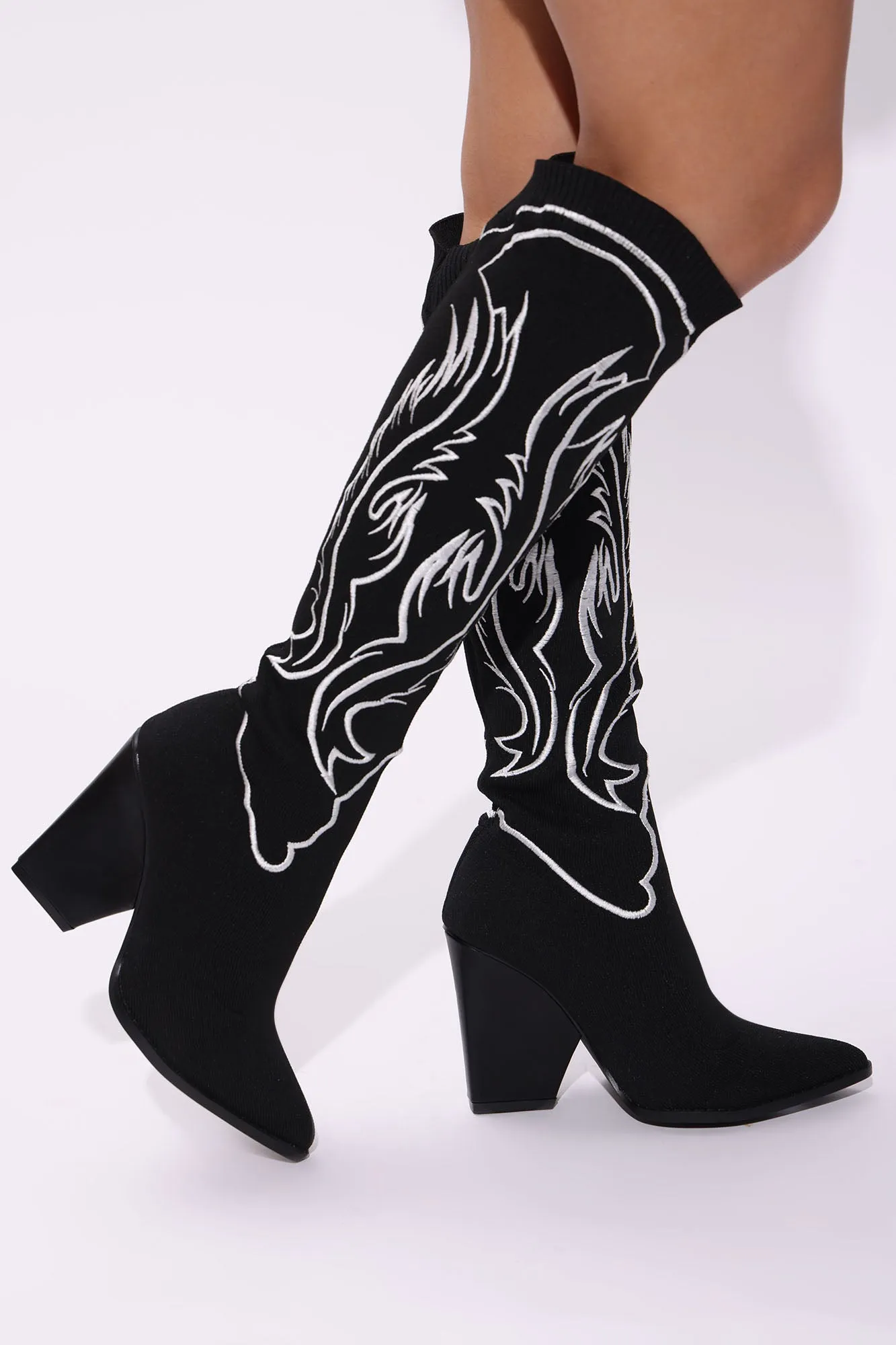 Bella Knee High Boots - Black/White