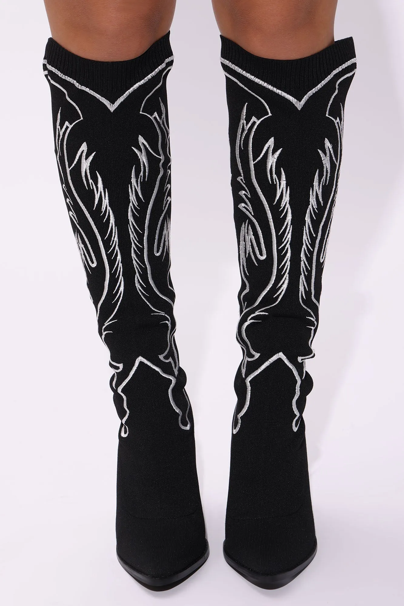 Bella Knee High Boots - Black/White