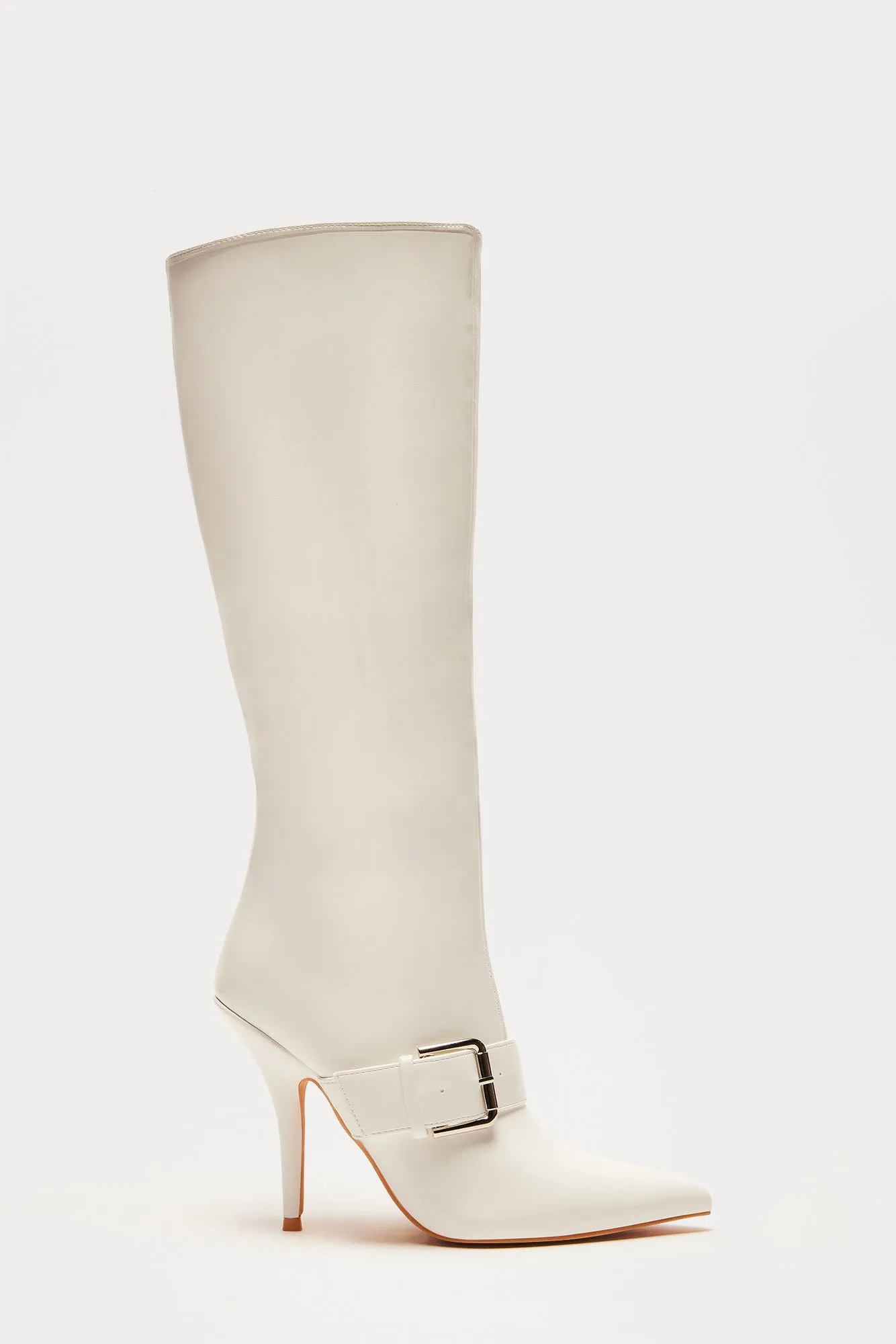 Berlin Buckle Knee High Boots - White