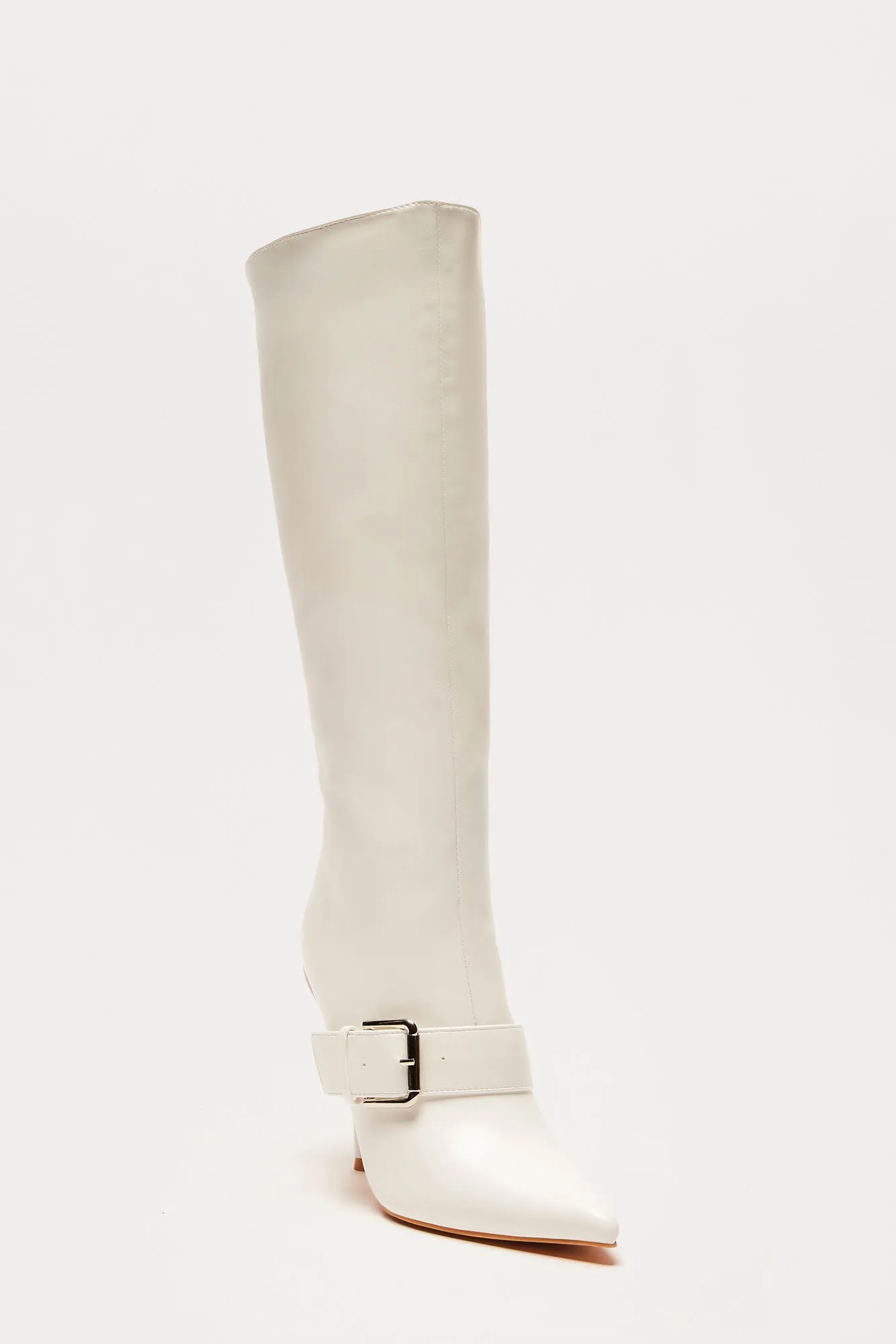 Berlin Buckle Knee High Boots - White