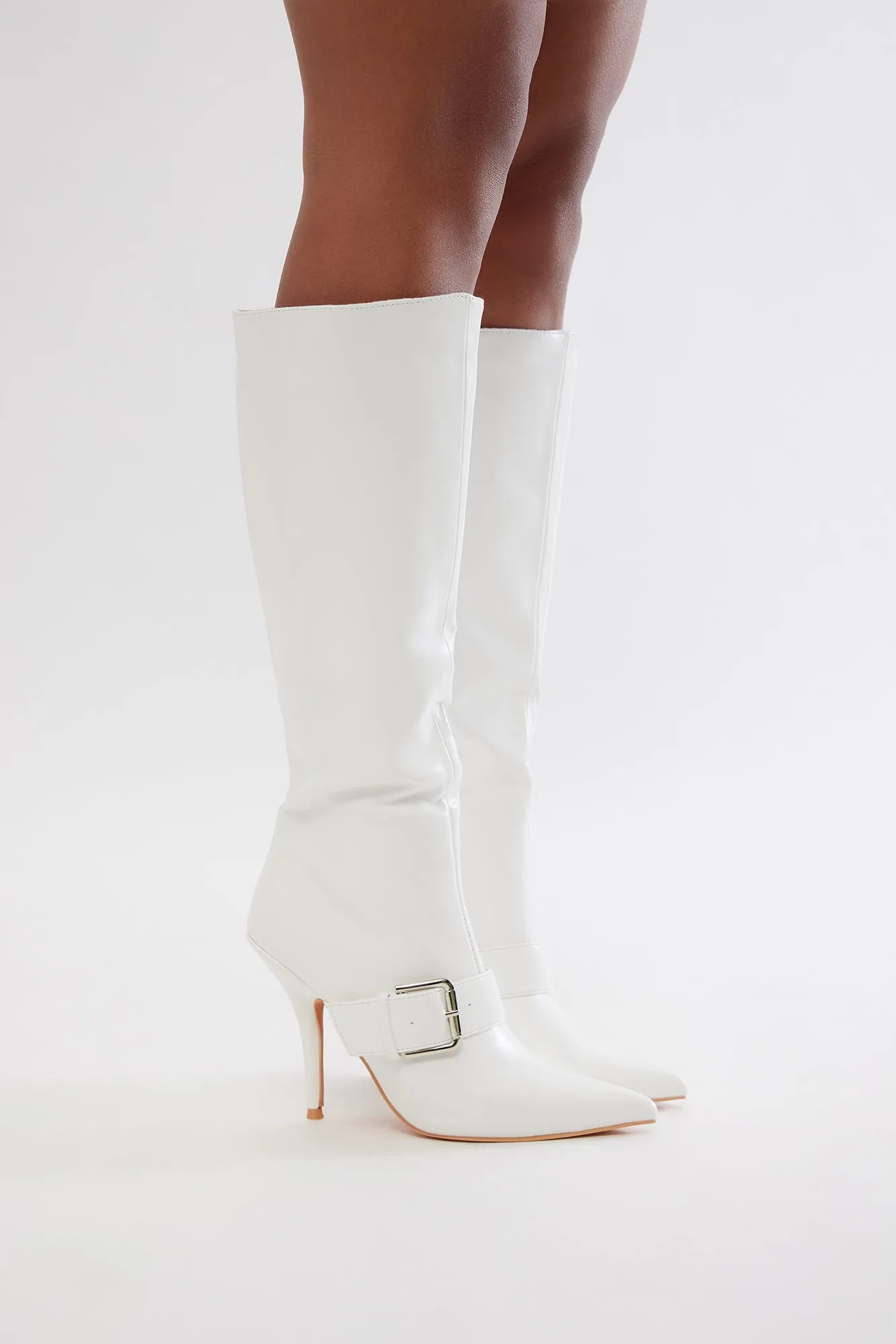Berlin Buckle Knee High Boots - White