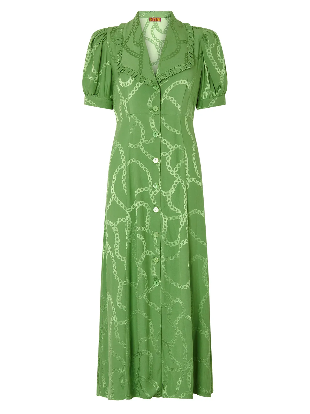 Bethany Green Chain Jacquard Tea Dress
