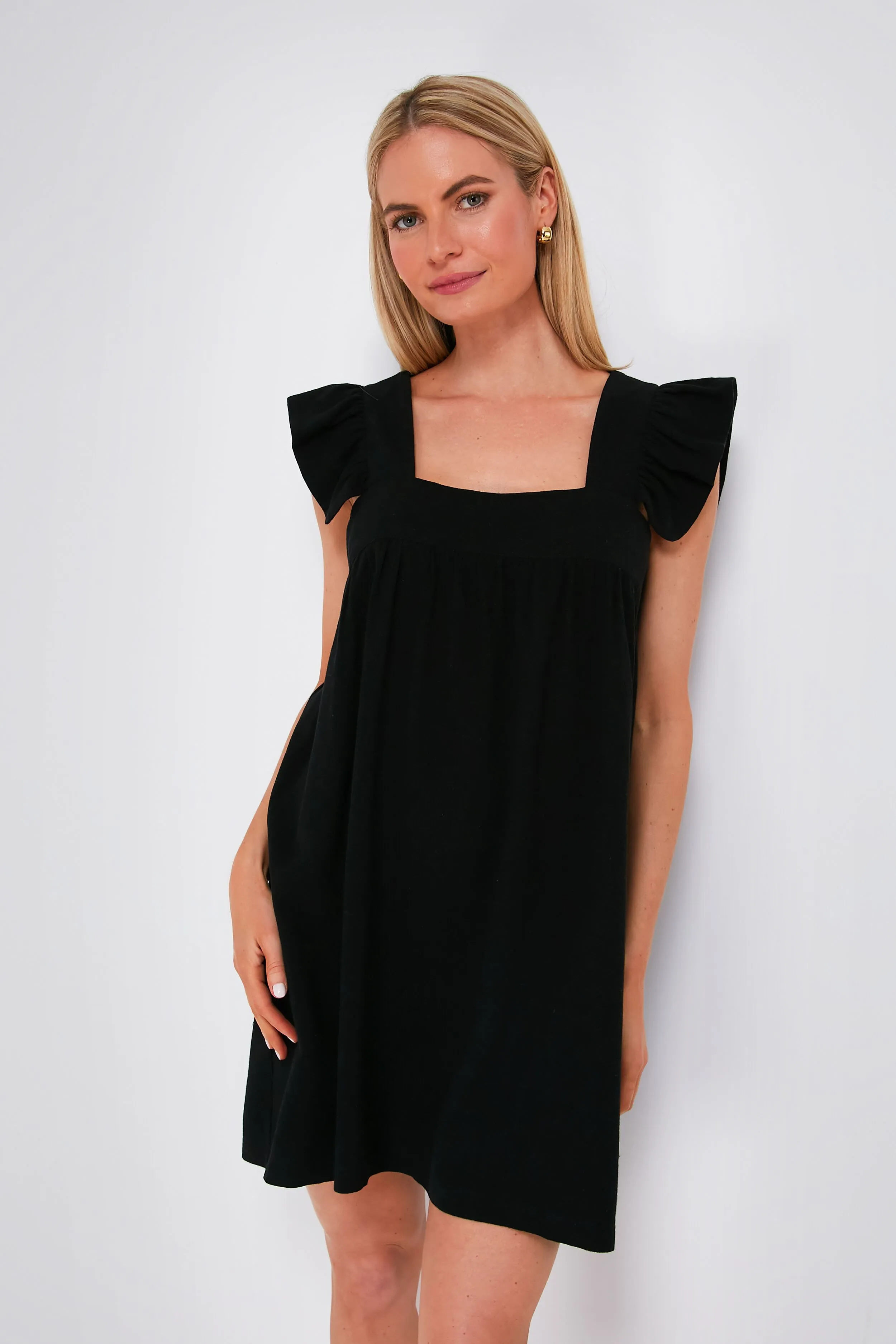 Black Hazel Flutter Sleeve Dress