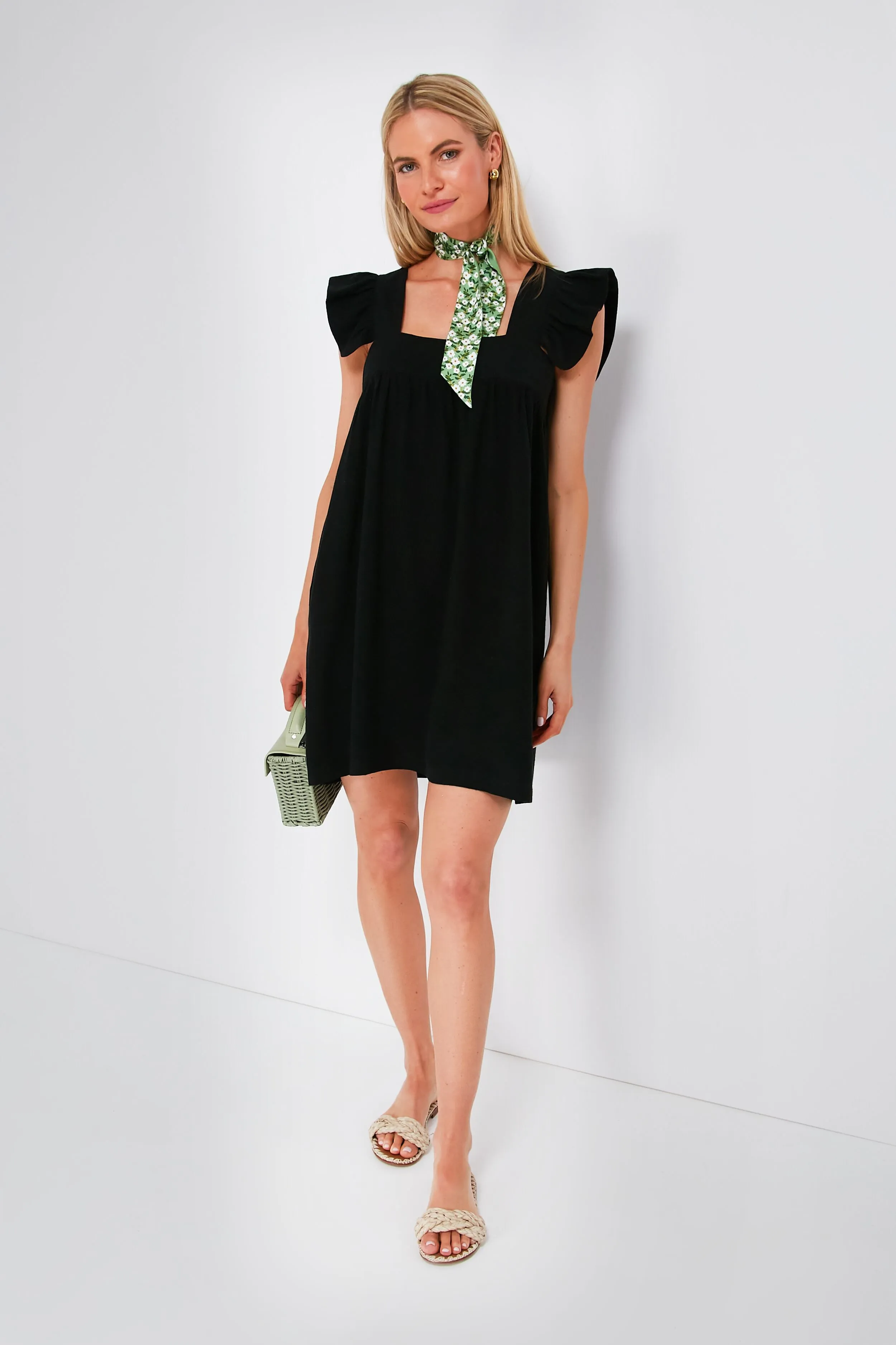 Black Hazel Flutter Sleeve Dress