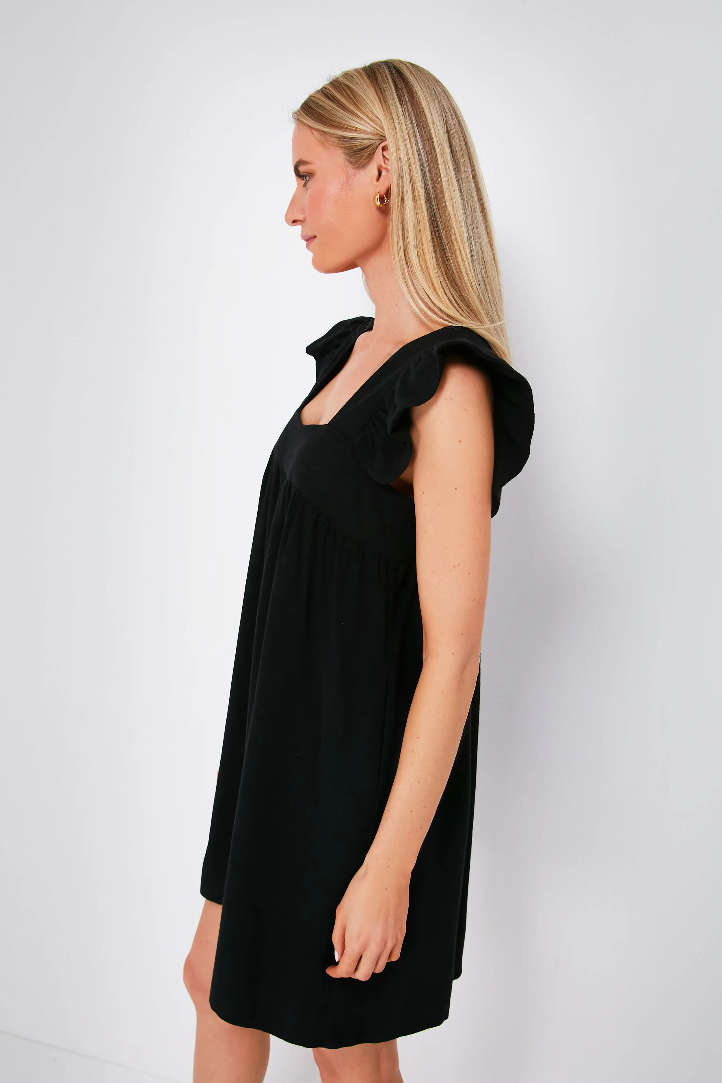 Black Hazel Flutter Sleeve Dress