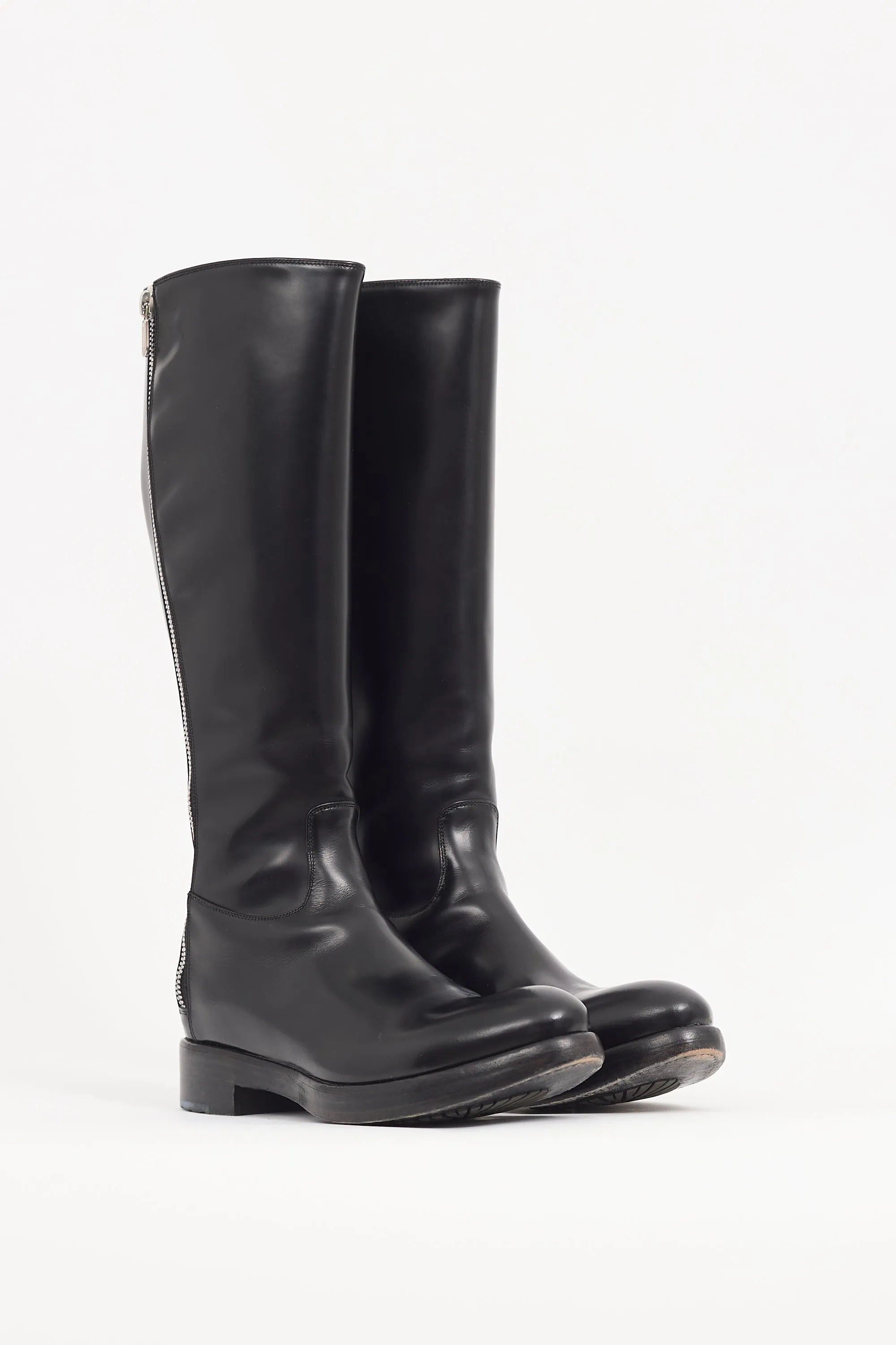 Black Leather Zip Knee High Boot
