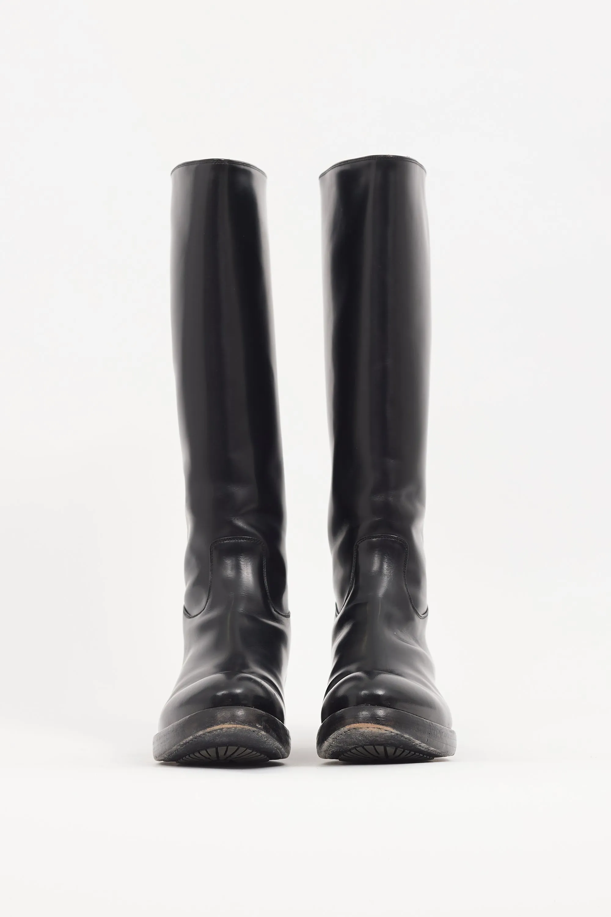 Black Leather Zip Knee High Boot