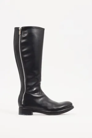 Black Leather Zip Knee High Boot