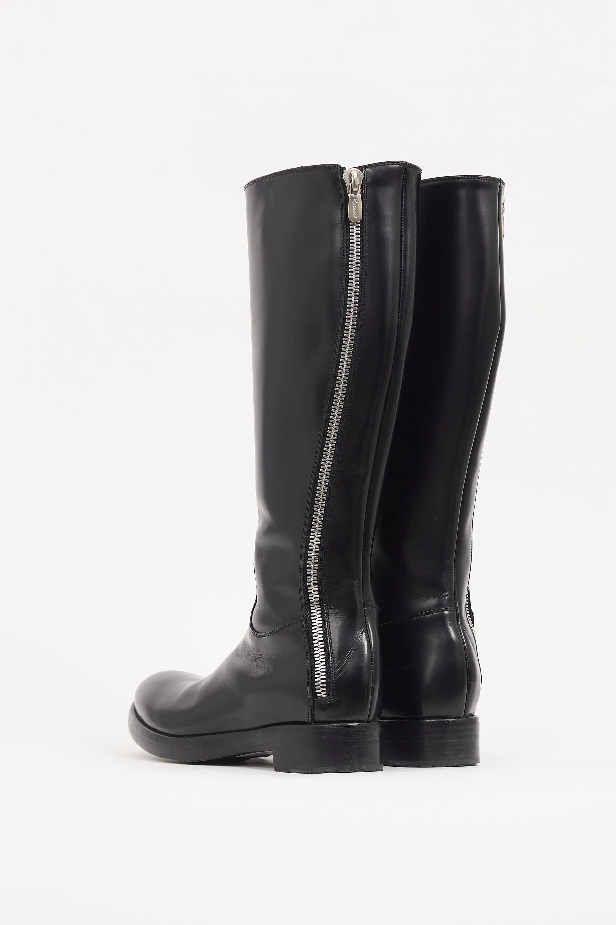 Black Leather Zip Knee High Boot