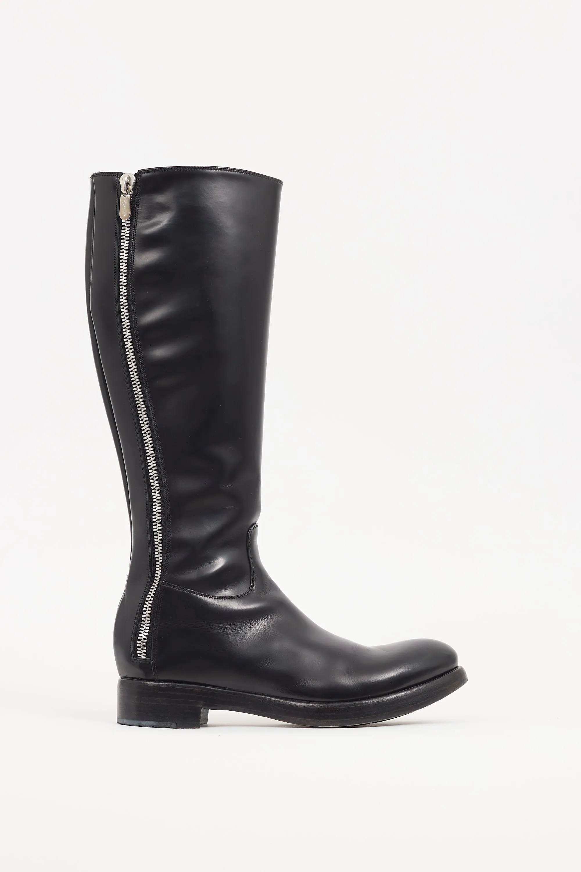 Black Leather Zip Knee High Boot