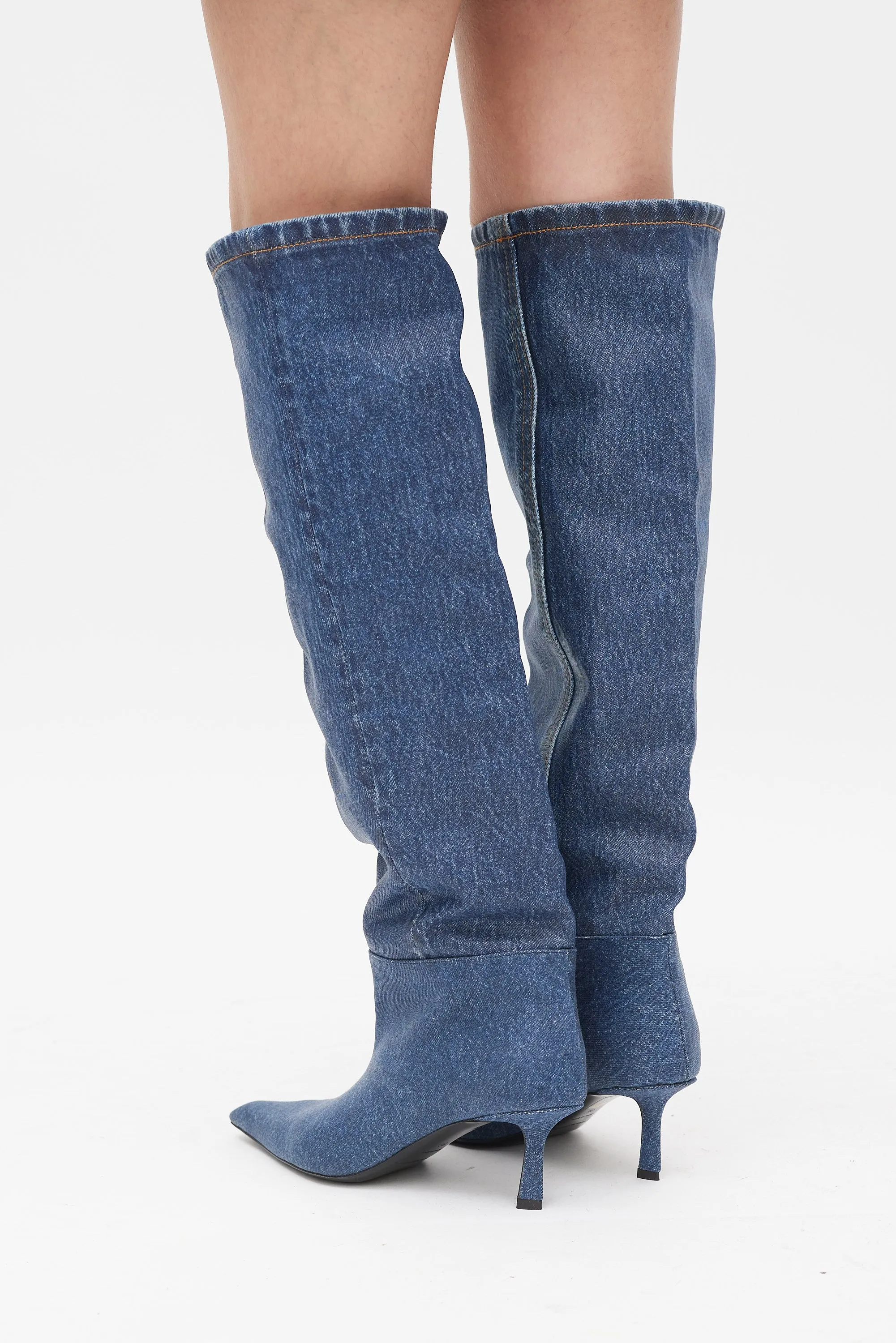 Blue Coated Denim Viola Knee High Boot