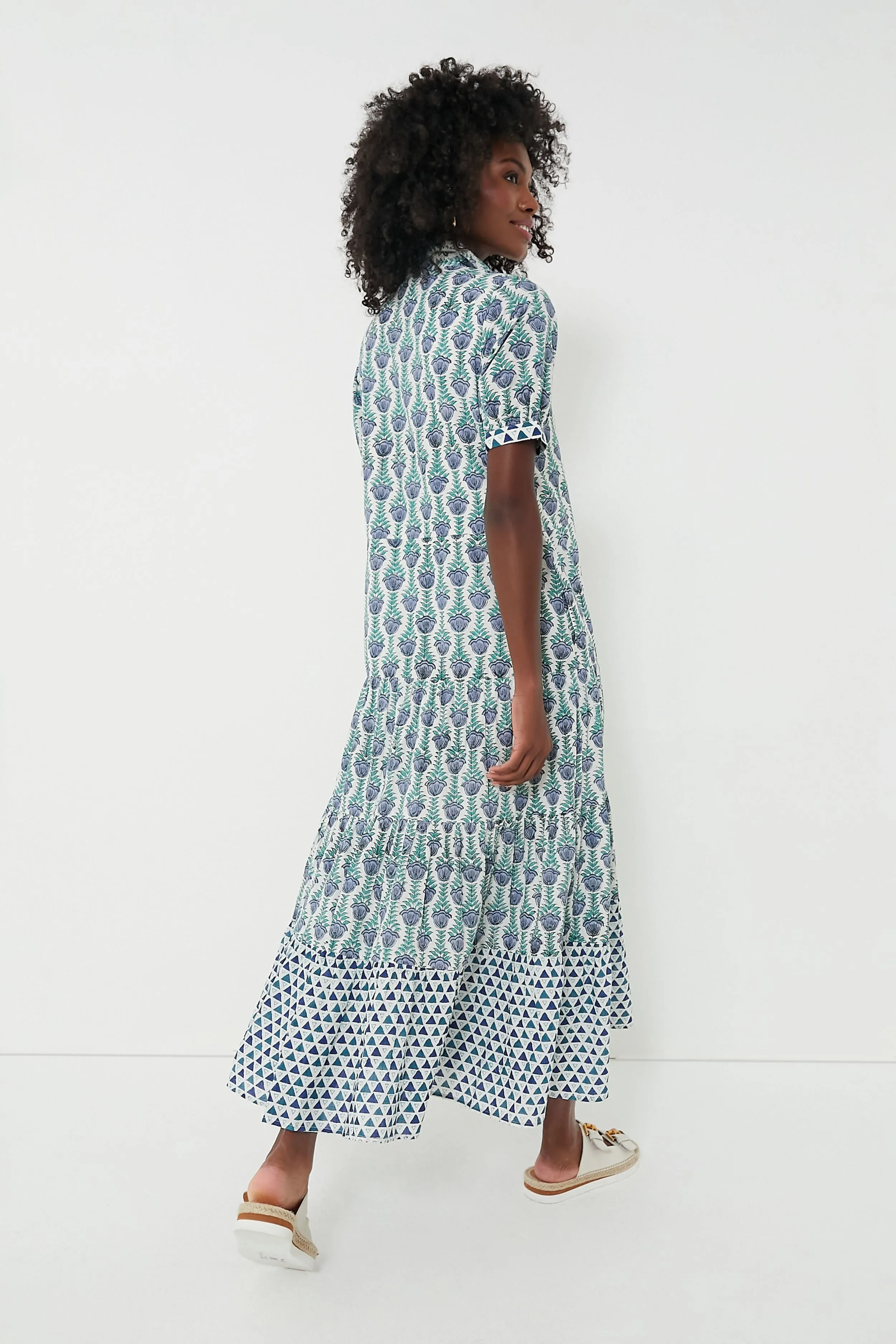 Blue Multi Short Sleeve Maxi Dress