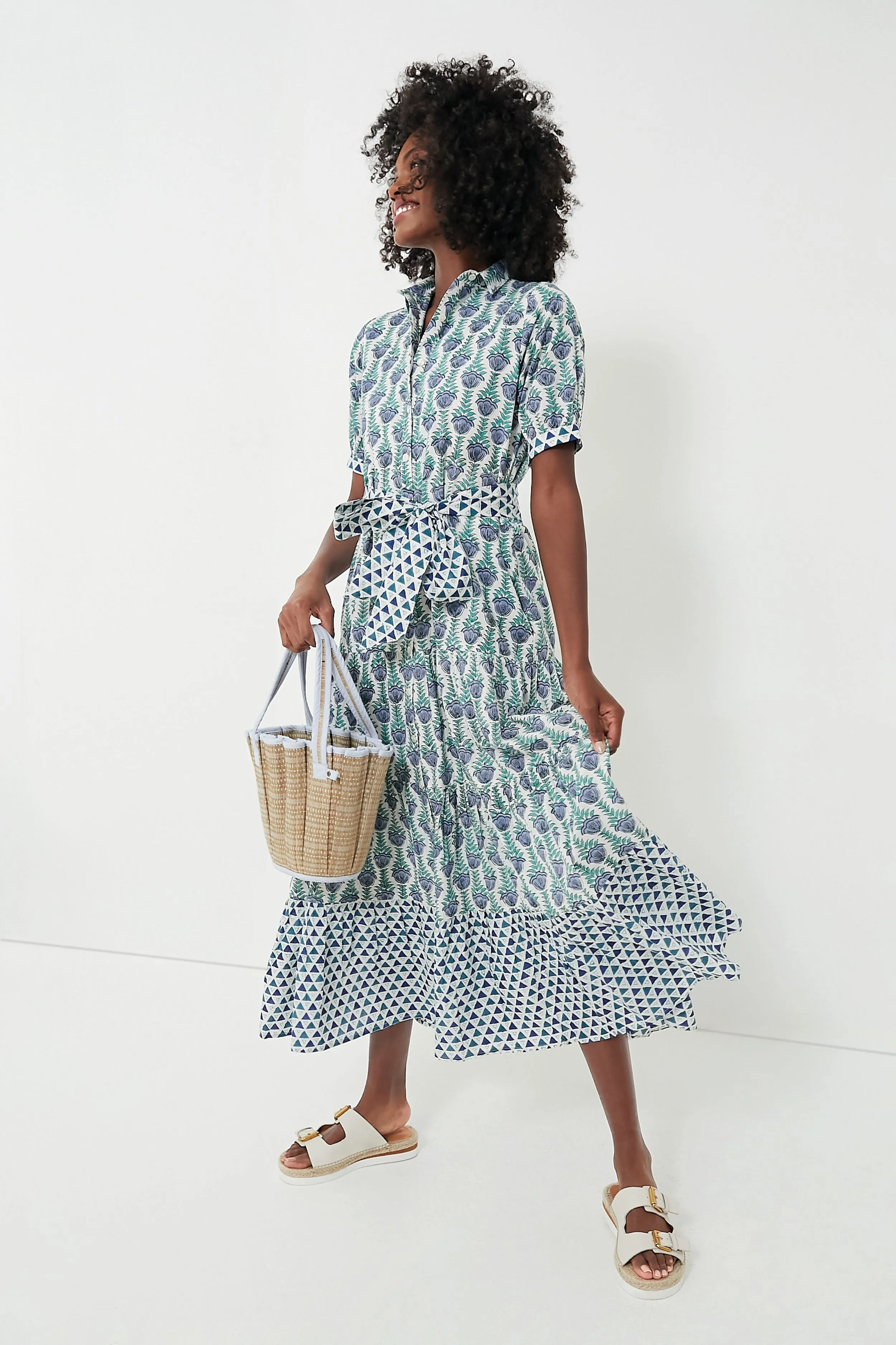 Blue Multi Short Sleeve Maxi Dress