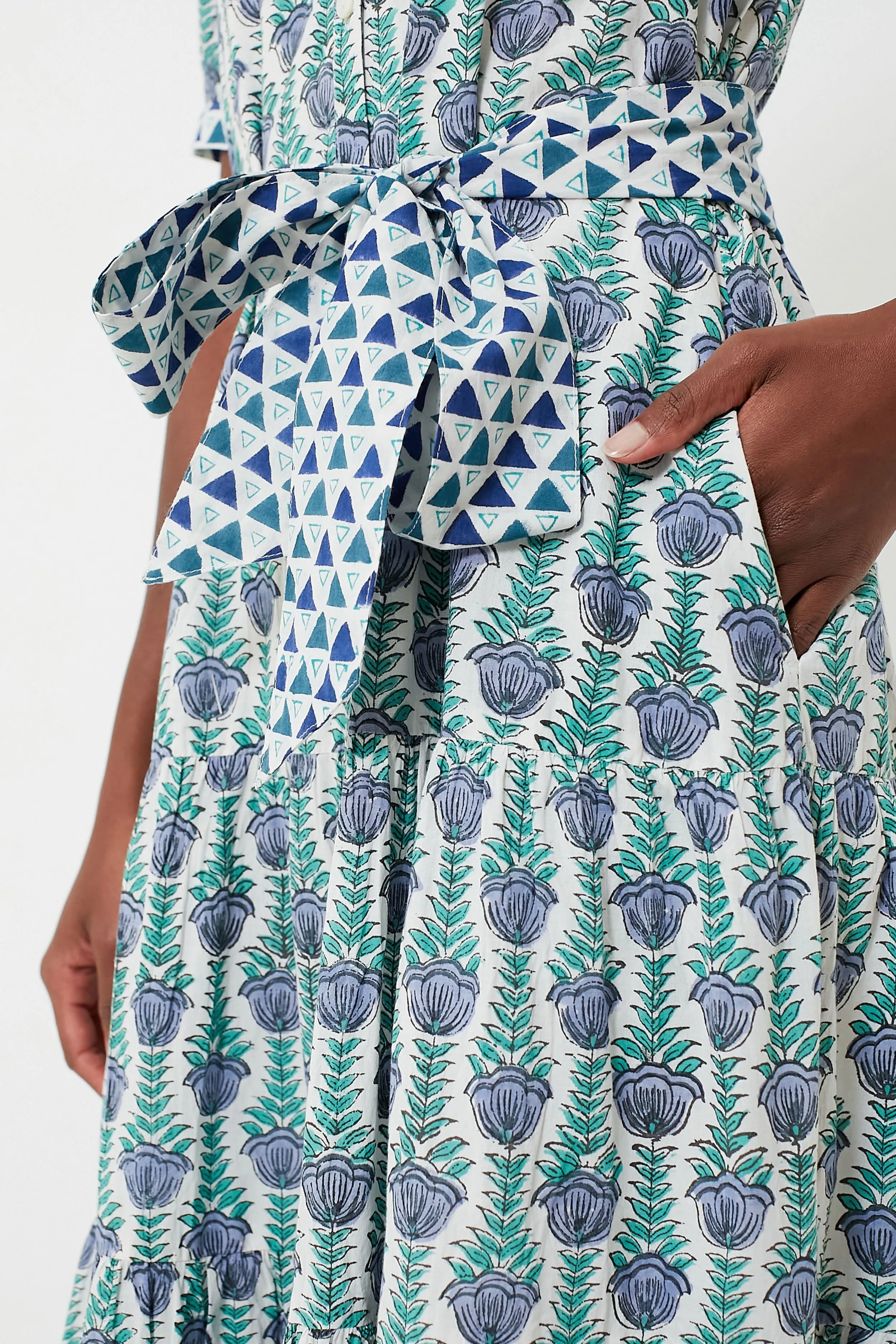 Blue Multi Short Sleeve Maxi Dress