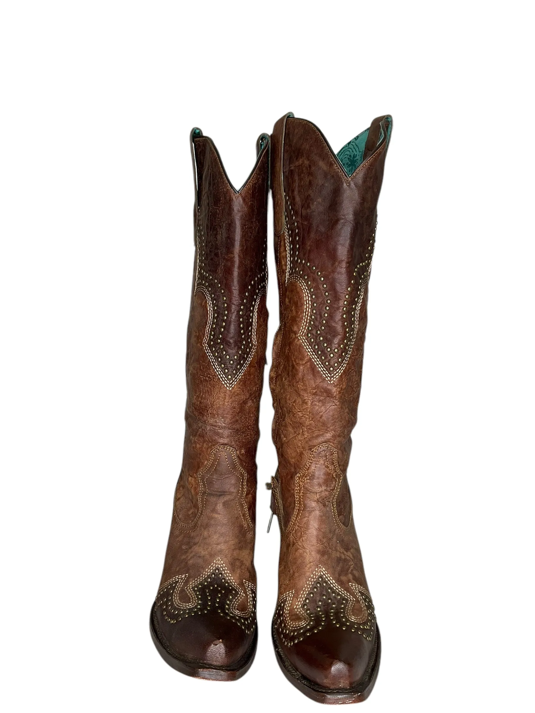 Boots Knee Heels By Corral In Brown, Size: 9.5