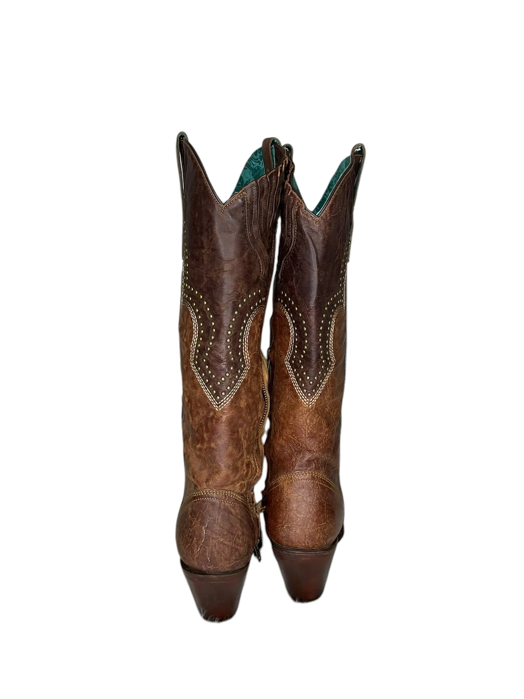 Boots Knee Heels By Corral In Brown, Size: 9.5