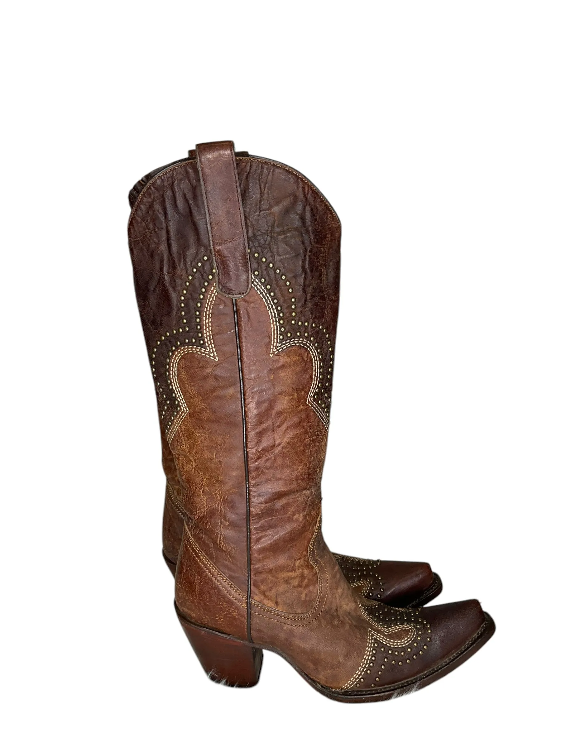 Boots Knee Heels By Corral In Brown, Size: 9.5