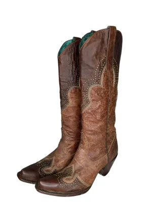 Boots Knee Heels By Corral In Brown, Size: 9.5