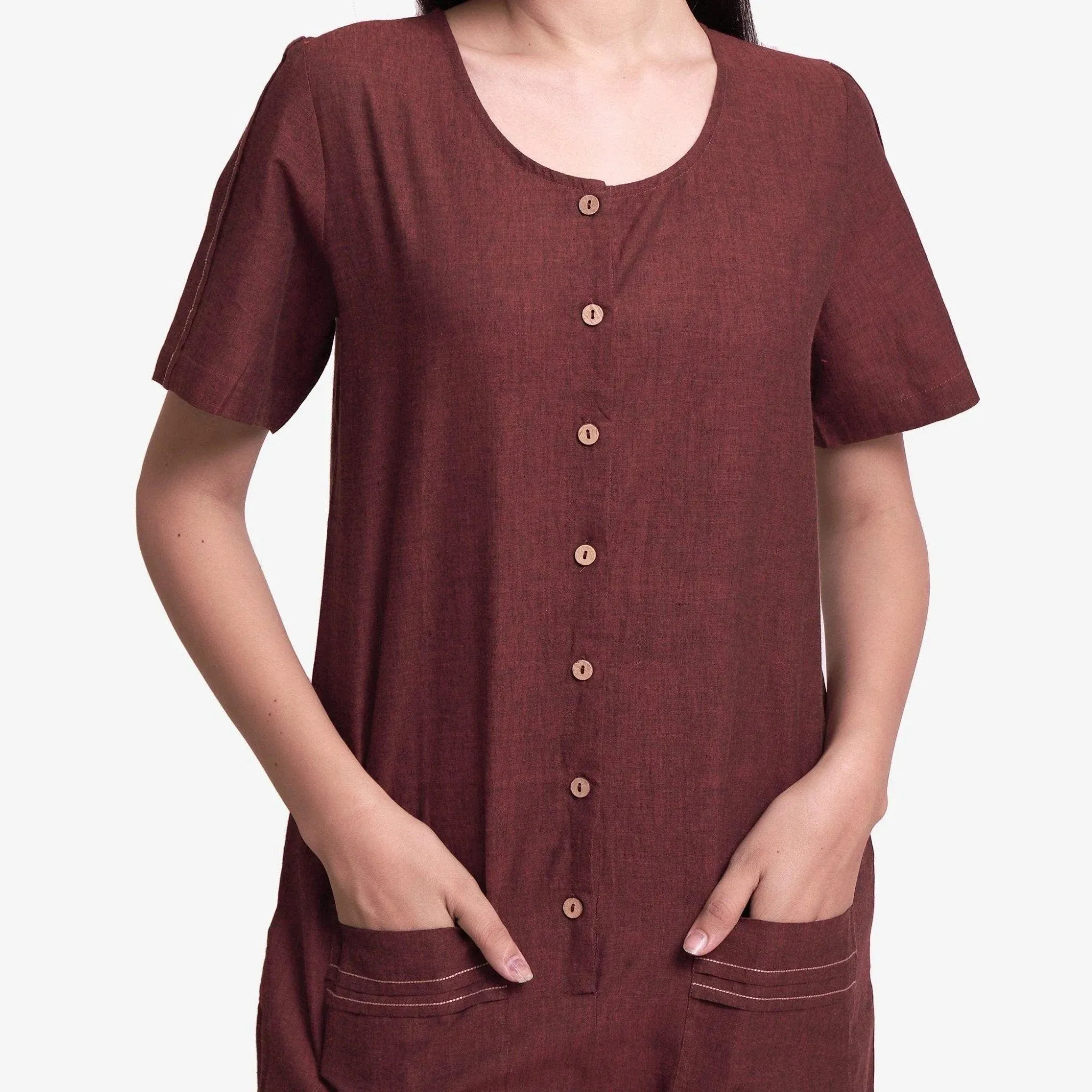 Brown Mangalgiri Cotton Button-Down Short Romper