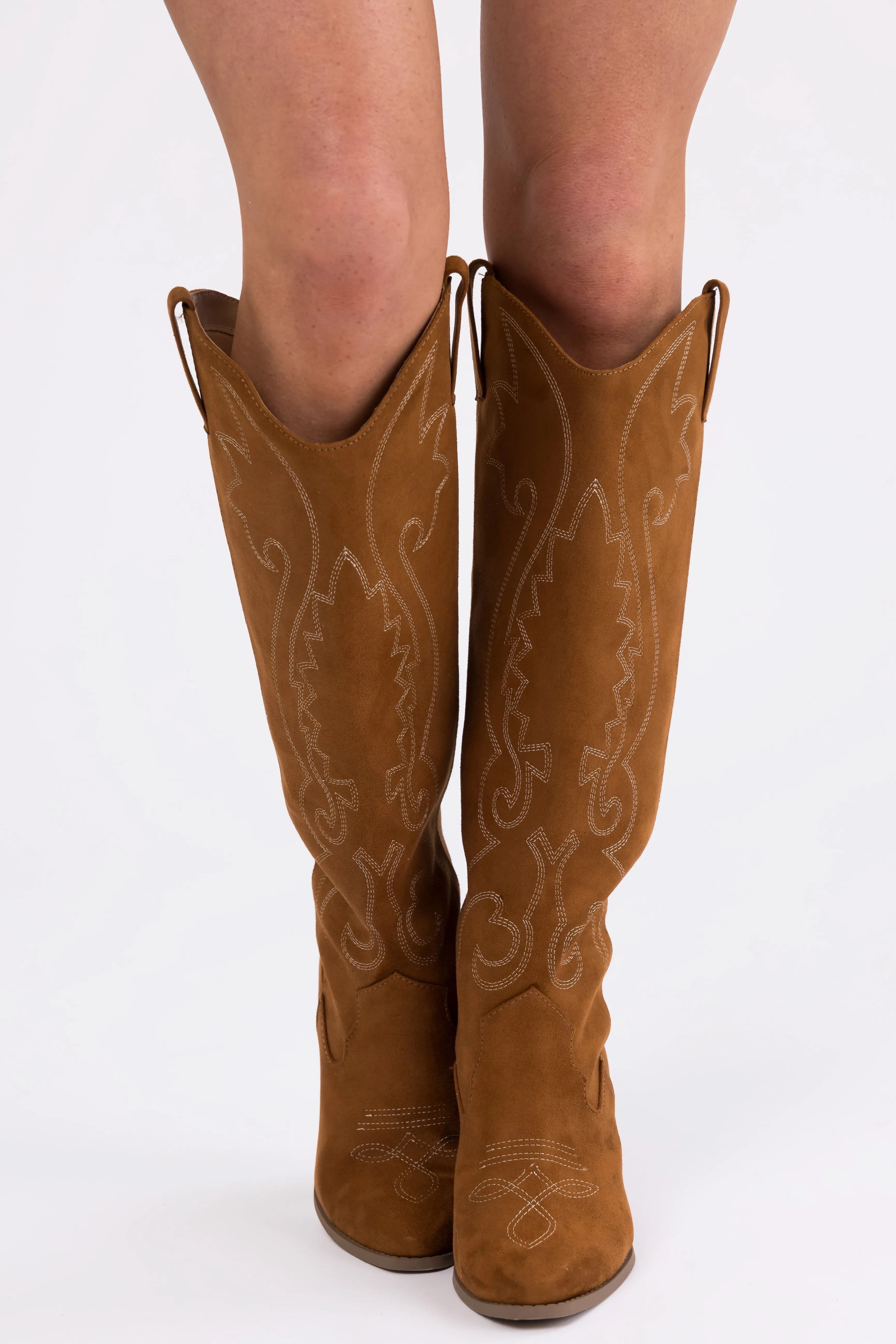 Caramel Knee High Block High Heel Western Boots