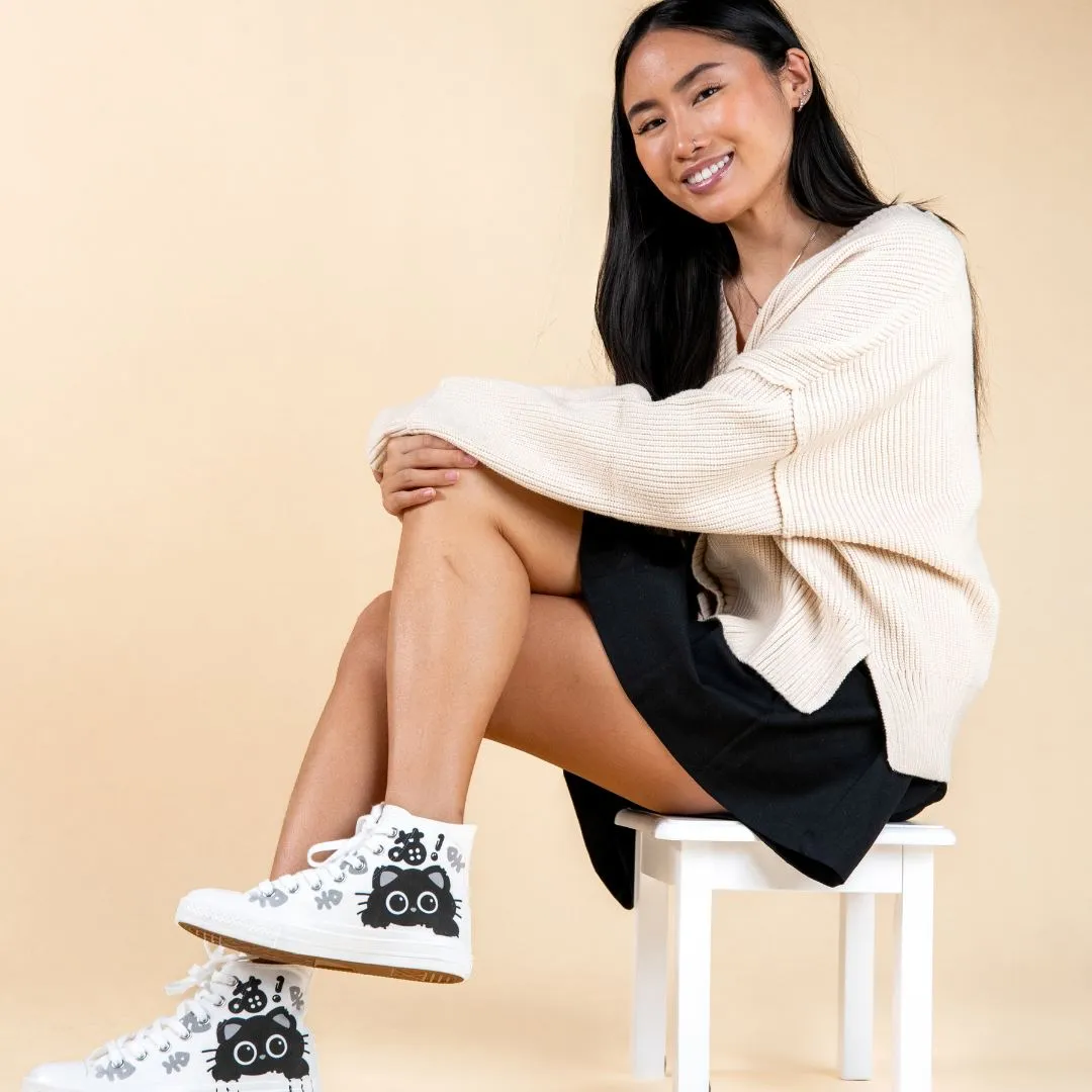 *CLEARANCE* Boo the Black Kitty High Top Canvas Shoes - Women's