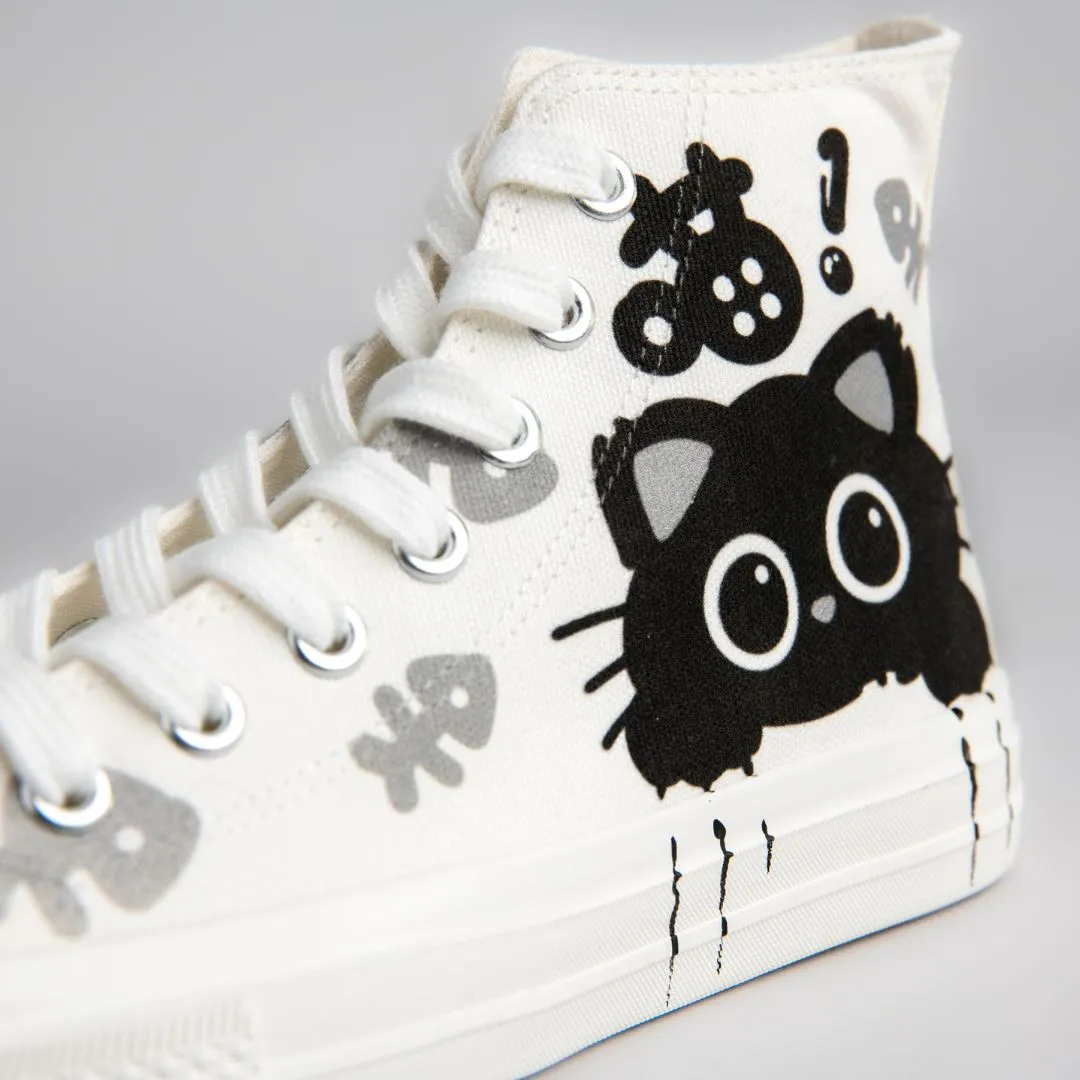 *CLEARANCE* Boo the Black Kitty High Top Canvas Shoes - Women's