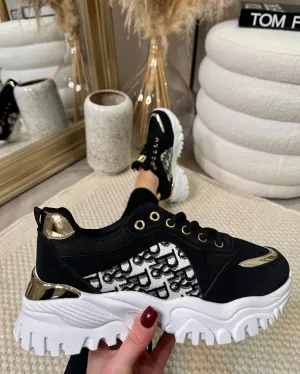 Delilah Patterned Detail Chunky Trainers - Black
