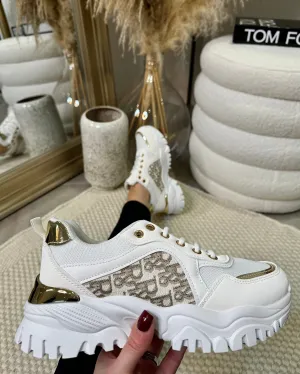 Delilah Patterned Detail Chunky Trainers - White