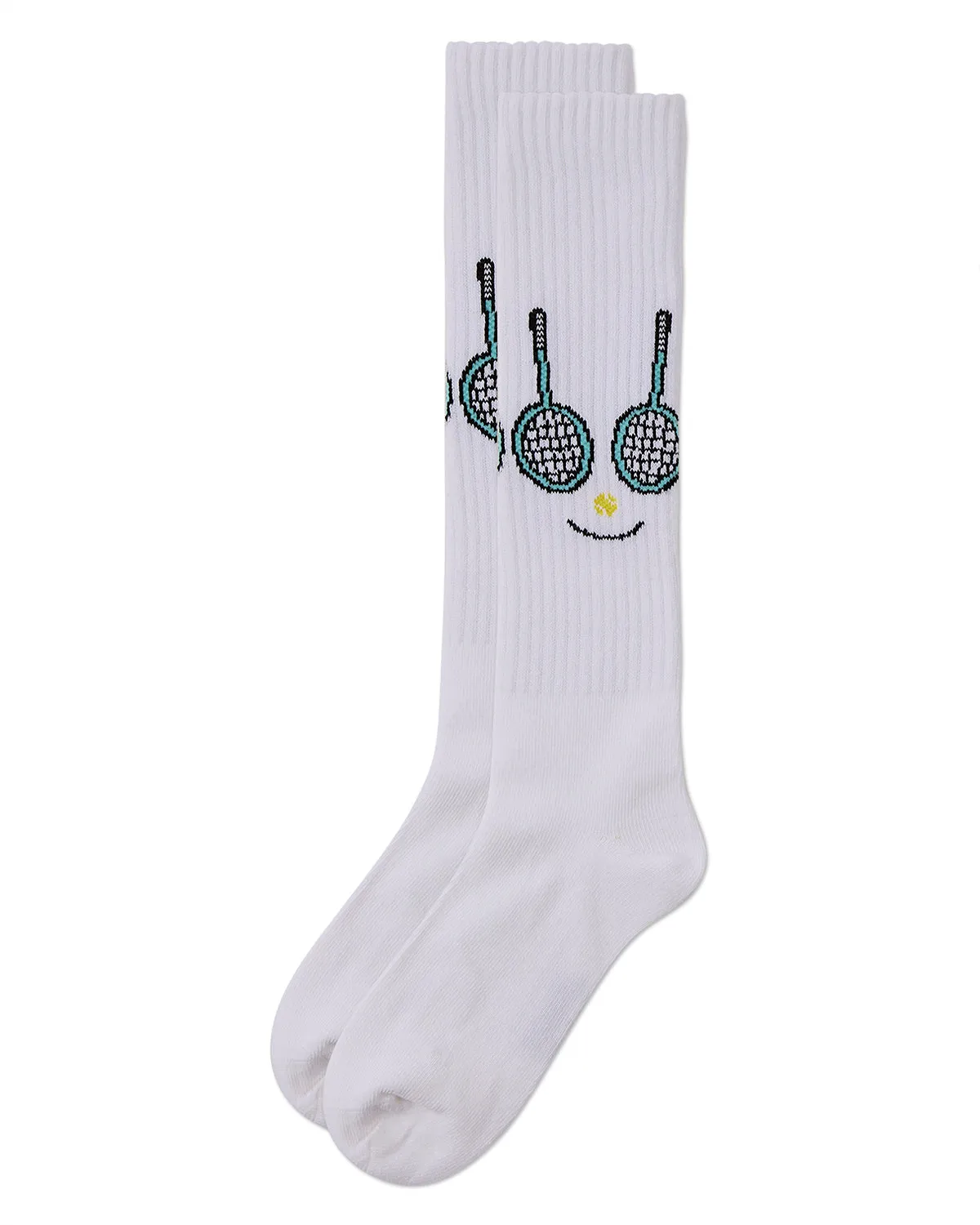 Girls Ribbed Stretch Cotton "Tennis Smiley Face" Knee Sock