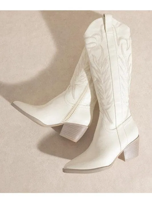 Hey Girl Hey Knee High White Boots