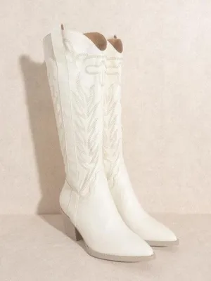 Hey Girl Hey Knee High White Boots
