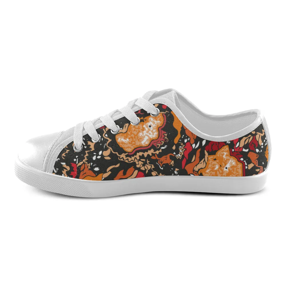 Kids Flames Doodle Print Canvas Low Top Shoes