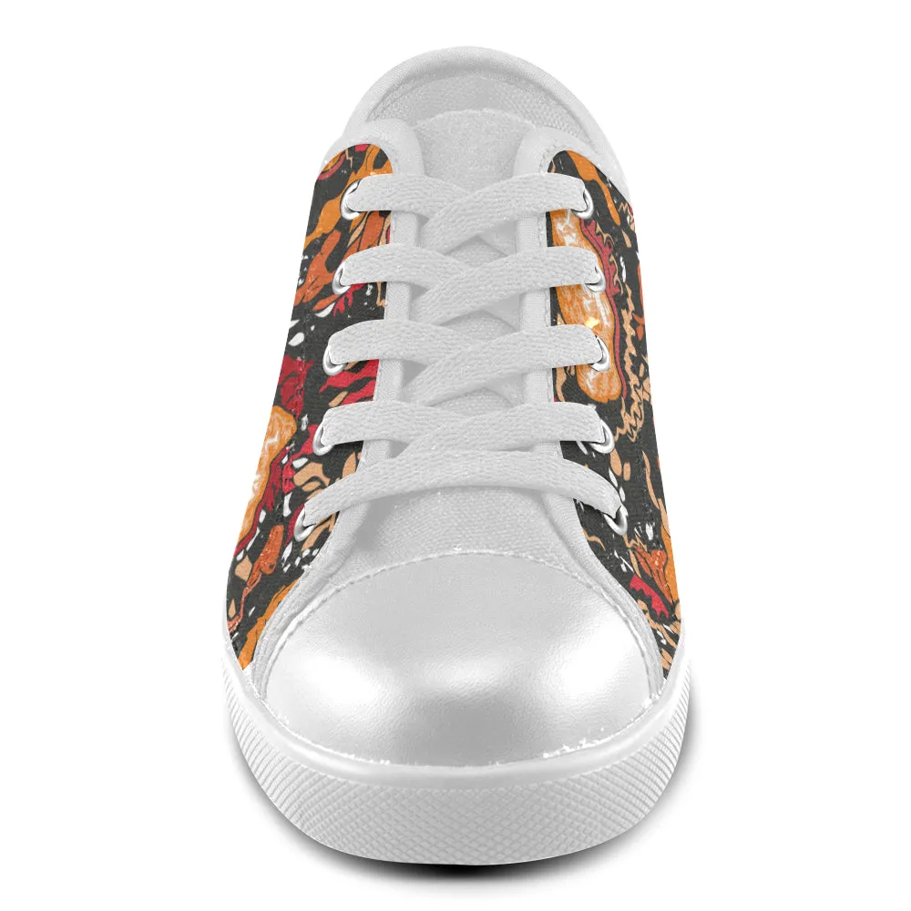 Kids Flames Doodle Print Canvas Low Top Shoes