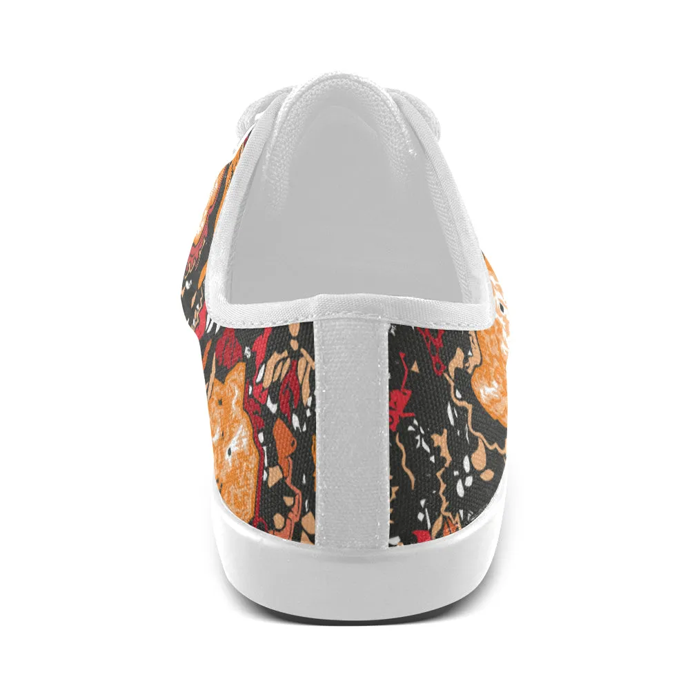Kids Flames Doodle Print Canvas Low Top Shoes