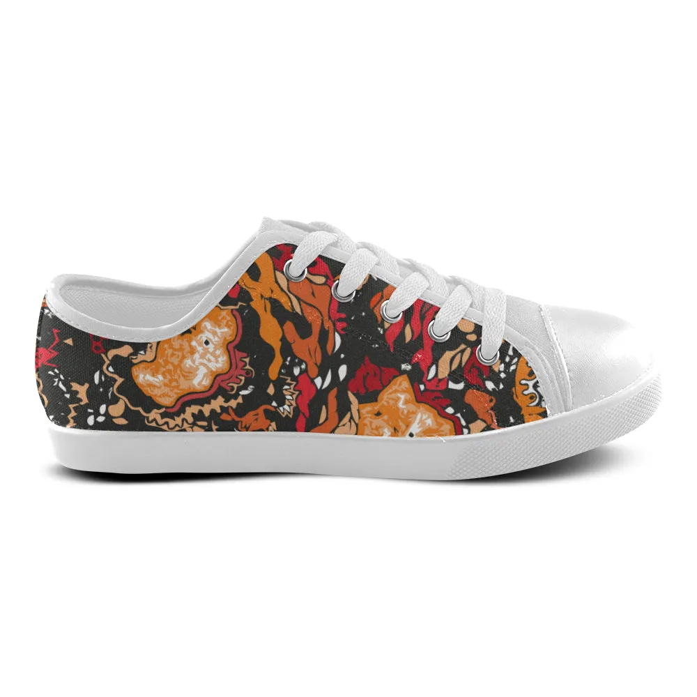 Kids Flames Doodle Print Canvas Low Top Shoes