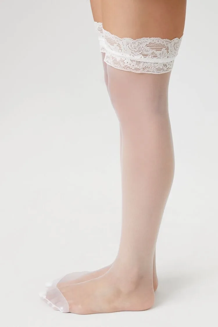 Lace-Trim Mesh Knee-High Socks