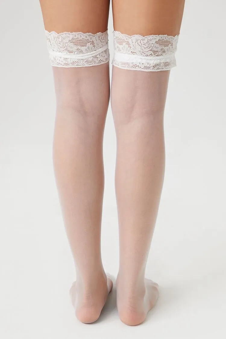 Lace-Trim Mesh Knee-High Socks