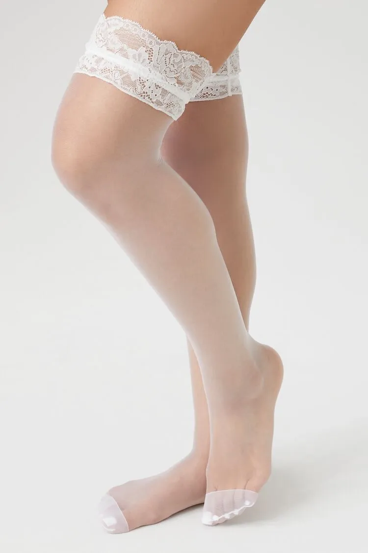 Lace-Trim Mesh Knee-High Socks