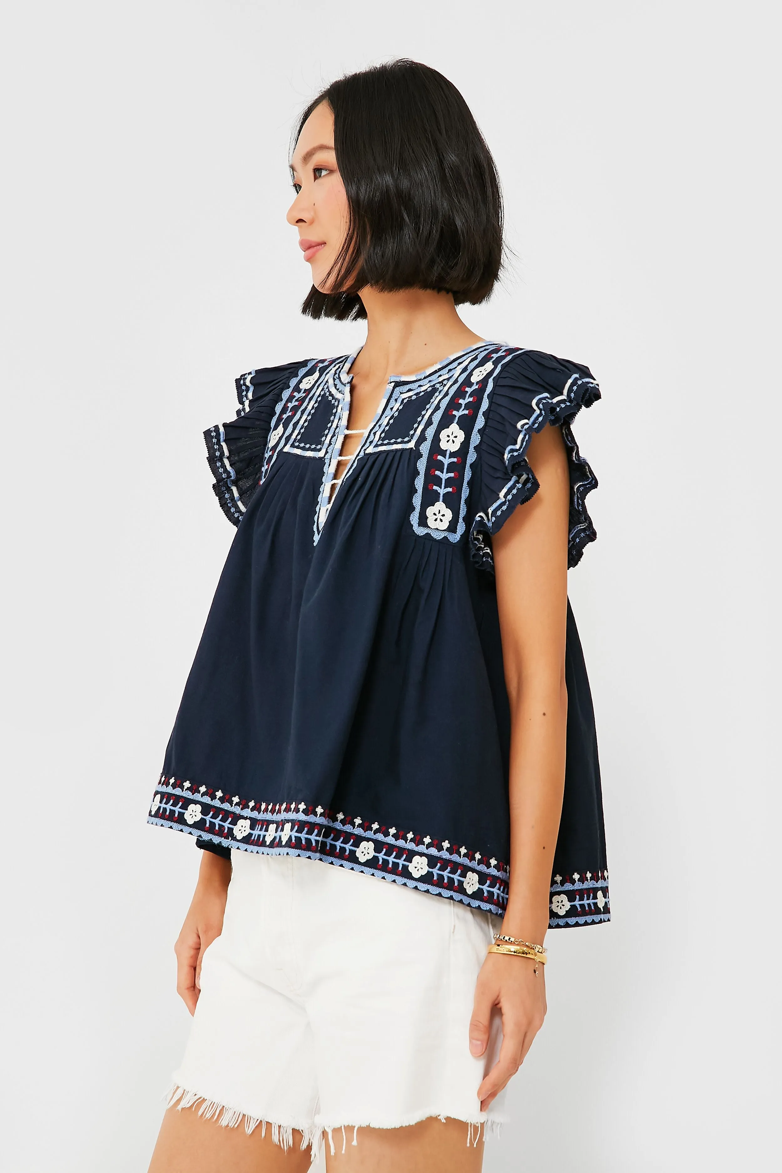 Navy Shaina Embroidery Tank Top
