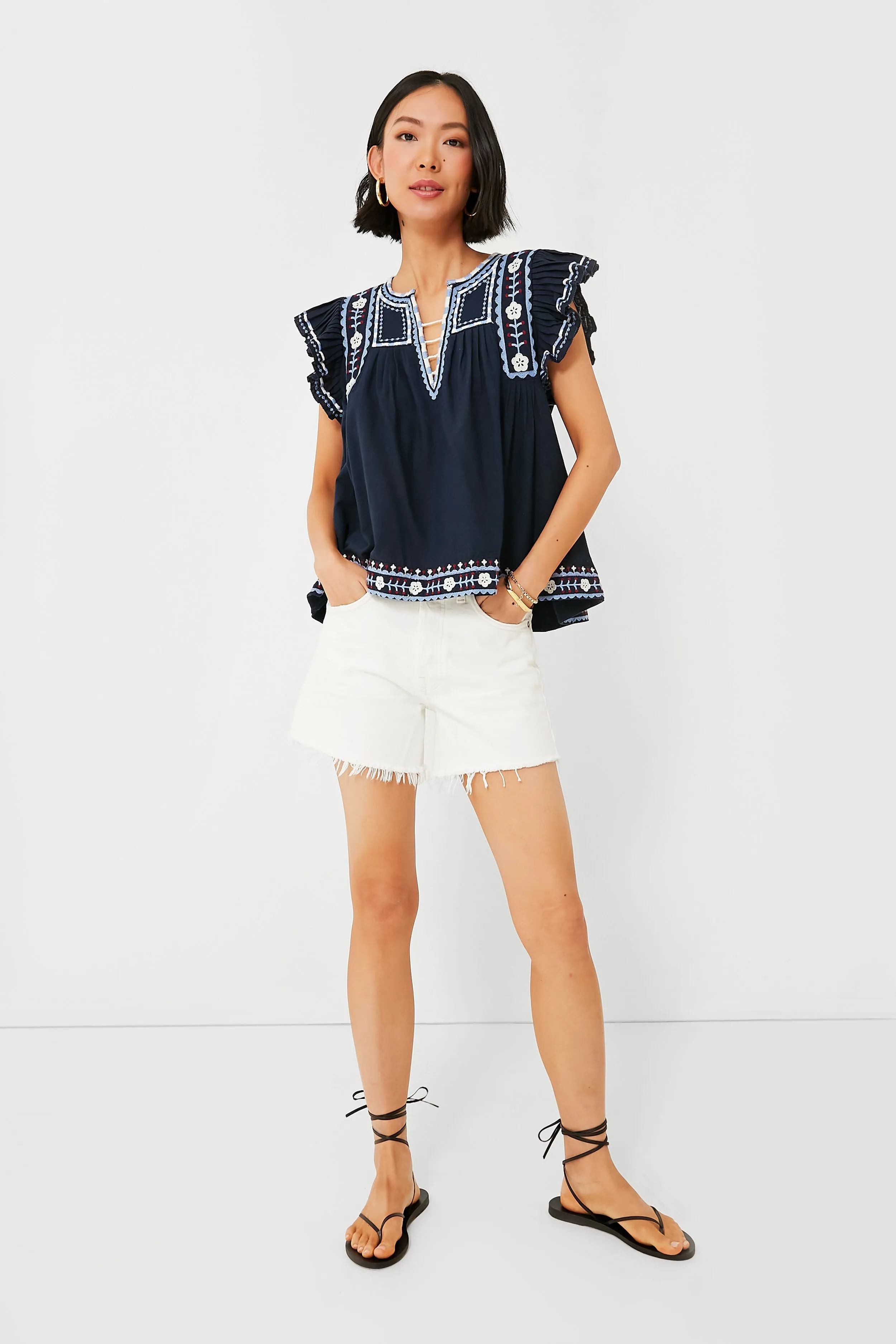Navy Shaina Embroidery Tank Top