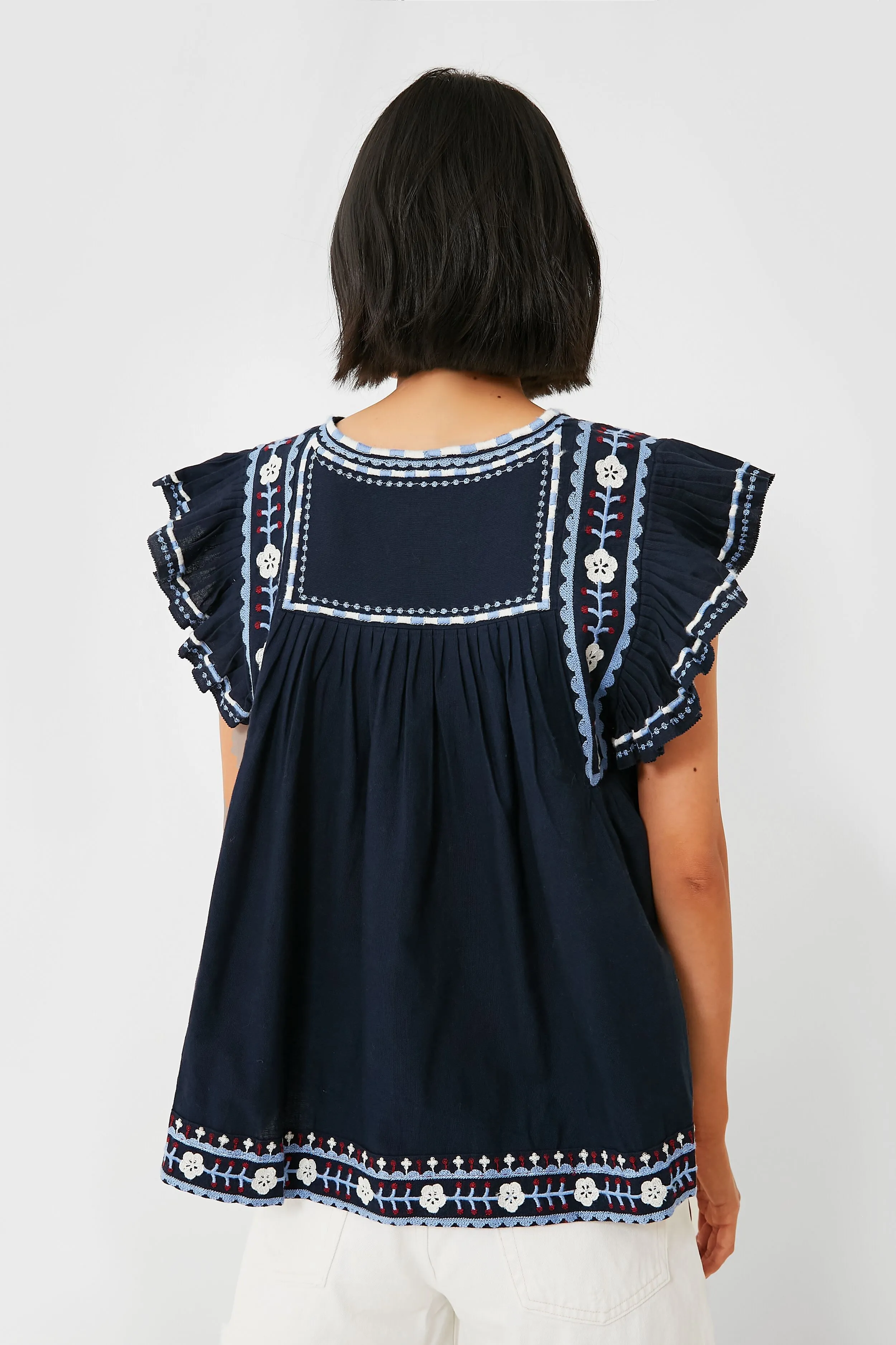 Navy Shaina Embroidery Tank Top
