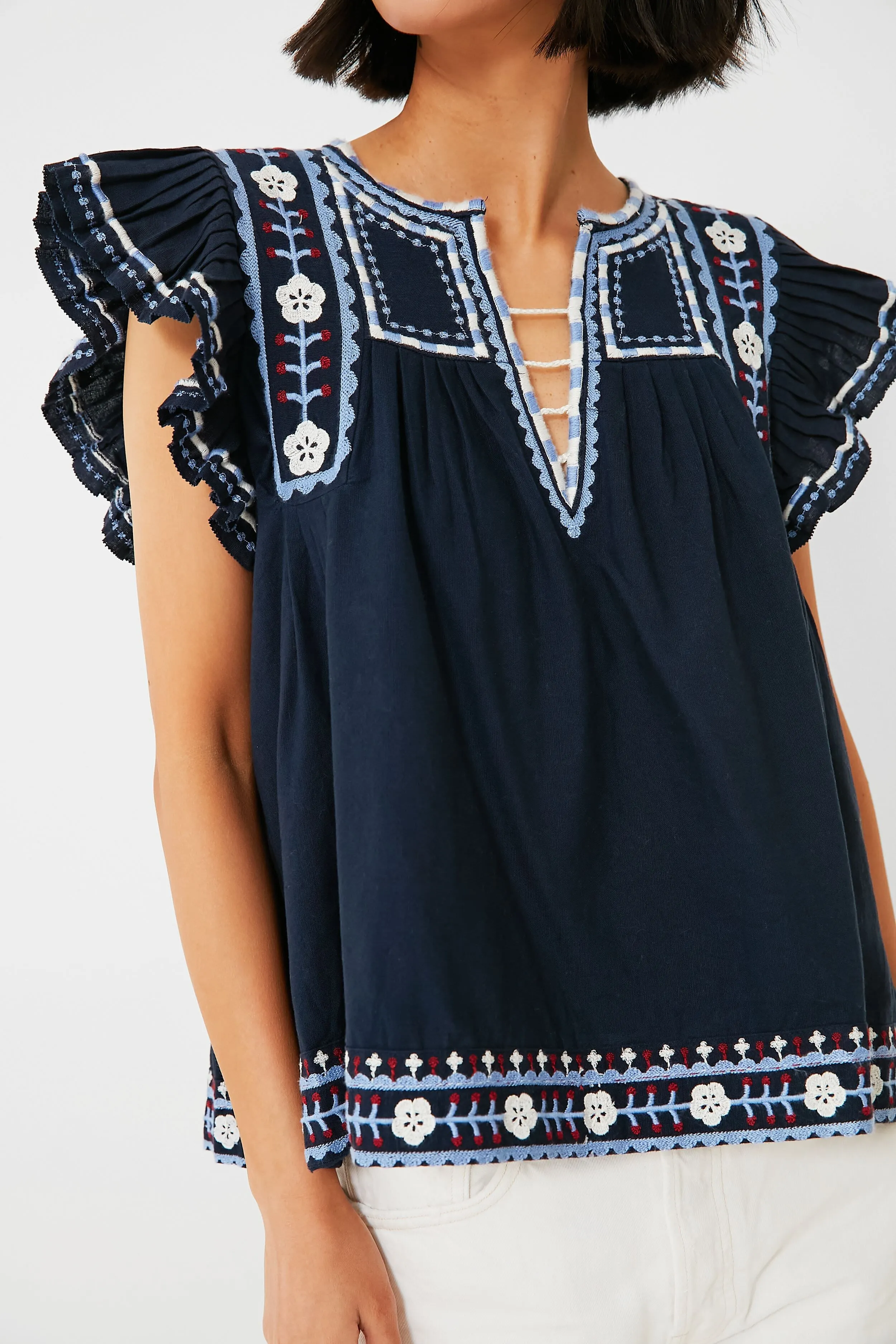 Navy Shaina Embroidery Tank Top
