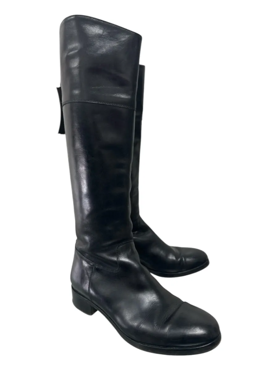 No Brand Shoe Size 37 Black Leather Back Zip Knee High Riding Boots Boots