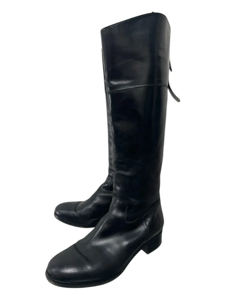 No Brand Shoe Size 37 Black Leather Back Zip Knee High Riding Boots Boots