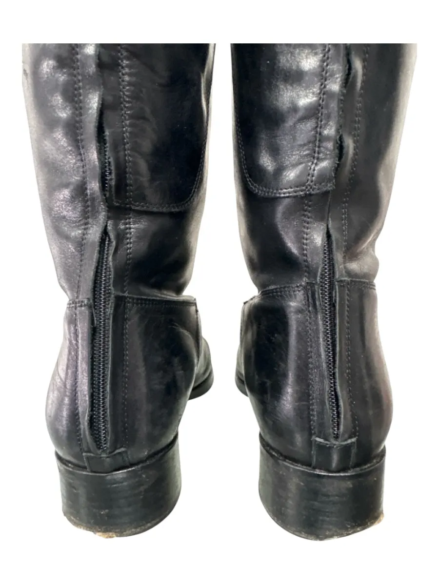 No Brand Shoe Size 37 Black Leather Back Zip Knee High Riding Boots Boots