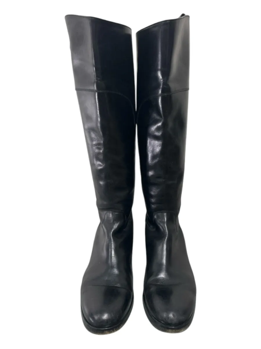 No Brand Shoe Size 37 Black Leather Back Zip Knee High Riding Boots Boots